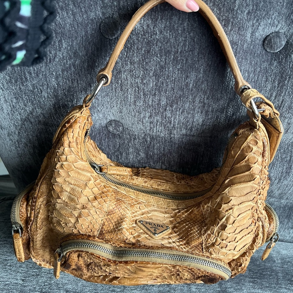 Authentic Prada Brown Real Python Skin Leather In… - image 2